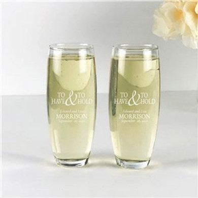 Engraved To Have and To Hold Stemless Flute Set