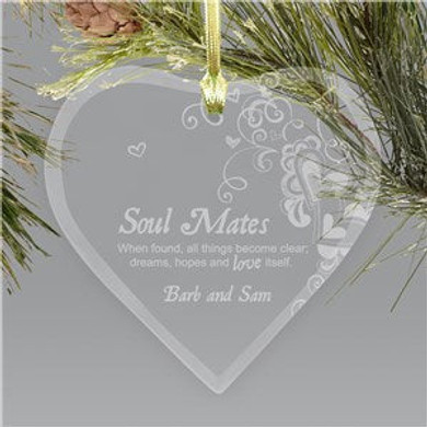 Engraved Soul Mates Glass Heart Christmas Ornament