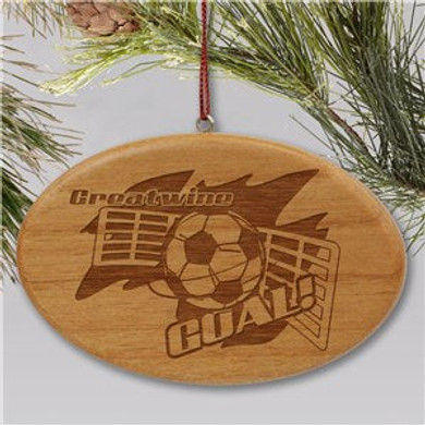 Engraved Soccer Player Wooden Oval Holiday Ornament Engraved Soccer Player Wooden Oval Holiday Ornament