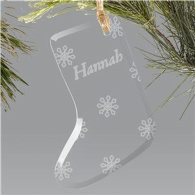 Engraved Snowflake Glass Stocking Holiday Ornament