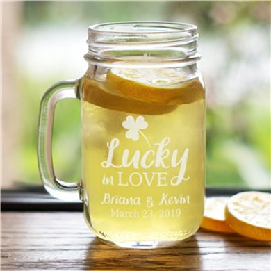 Engraved Lucky In Love Mason Jar