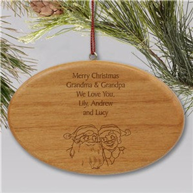 Engraved Grandparents Wooden Oval Christmas Ornament