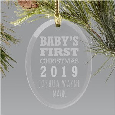 Engraved Glass Baby's First Christmas Ornament
