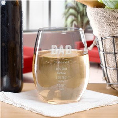Engraved Established Stemless Wine Glass