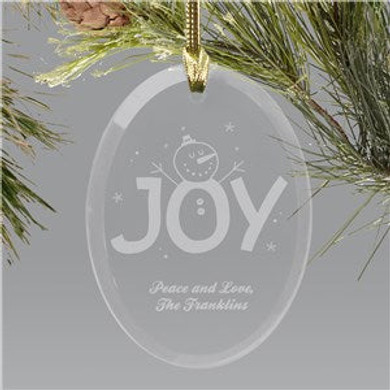 Engraved Christmas Joy Oval Glass Holiday Ornament