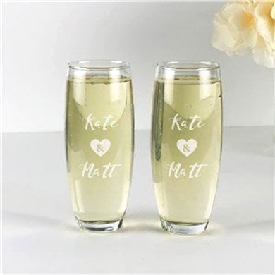 Engraved Bride and Groom Stemless Flute Set