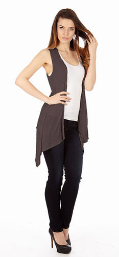 Dark Heather Gray Sleveless Cardigan
