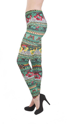 Green Floral Tribal Plus Size Women's Leggings
