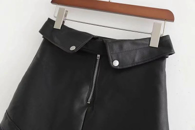 Sexy Asymmetry fur leather Zipper punk rock belt mini skirt