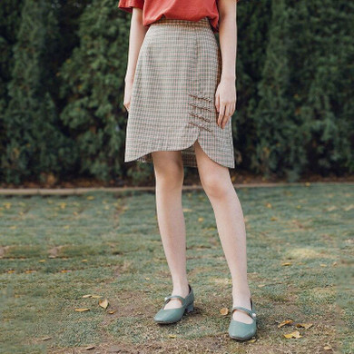 Vintage Artsy Style Mid Length Plaid Skirt
