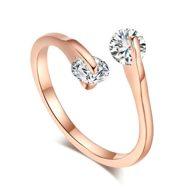 Classic Elegant Twin Cubic Zirconia Rose Gold Color Ring