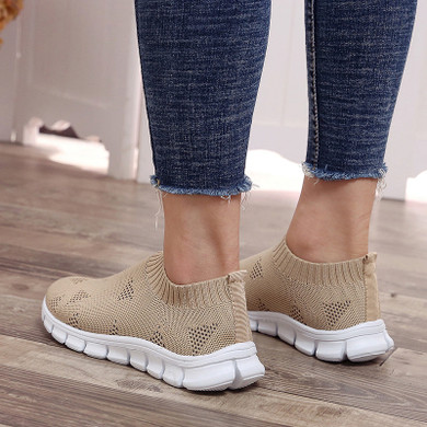 breathable air mesh summer slip on platform knitting flats soft couple walking sneakers