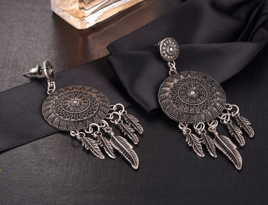 Vintage Leaf Feather Dangle Earrings For Women