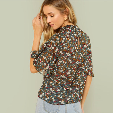 Multicolor Floral Print Half Sleeve Blouse
