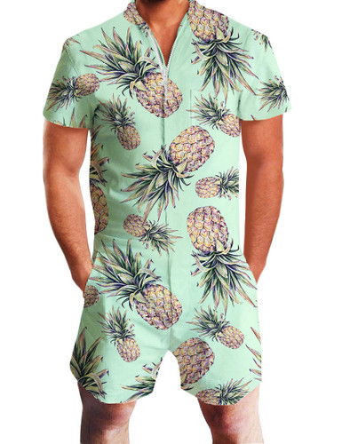 Men's One Piece Romper Short Sleeve Pineapple