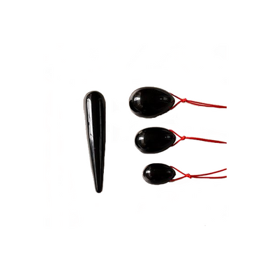 Drilled Black Obsidian Yoni Egg Set, 3 Pieces