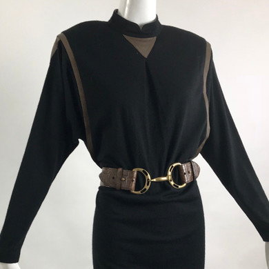 70's Neiman Marcus Wool and Leather Trim Caftan