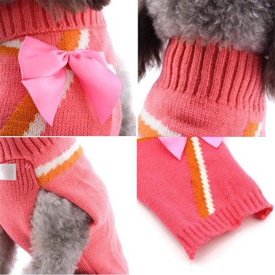Dogs Winter Knitted Sweater Bow Jumper