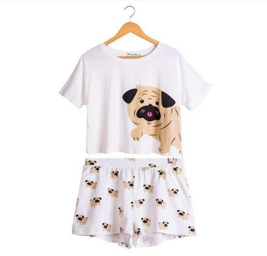 Dog Pug Print Cotton Crop Top