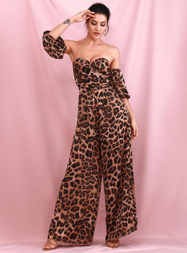 BROOKLYN Leopard sweetheart Flared Jumpsuit