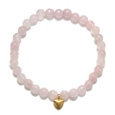 Rose Quartz Gold Heart Stretch Bracelet