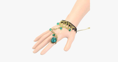 Turquoise Raindrop Ring-to-Wrist  Bracelet