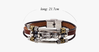 Tibetan Dragon Silver Unisex Leather Bracelet