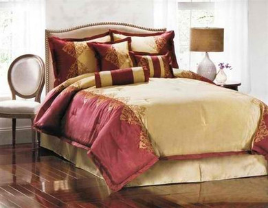 Danbury 7 PC Queen Size Comforter Set Red Gold - Comforter Set Queen