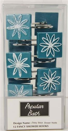 Daisy Stitch Turquoise Shower Hooks - Shower Hooks