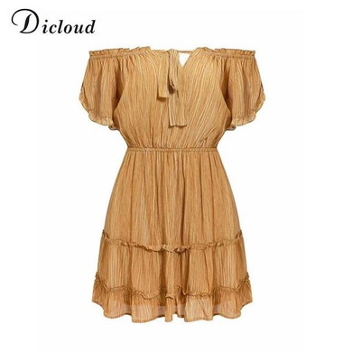 Sexy Off Shoulder Flare Sleeve Backless Beach A Line Dress