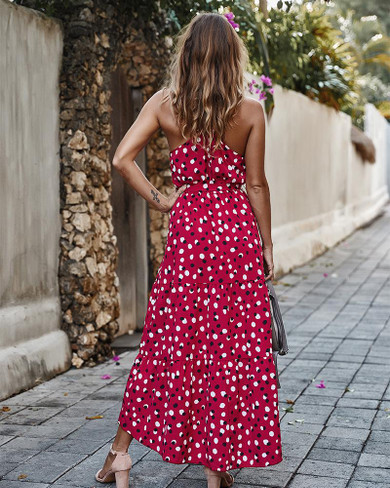 Ruffles O-neck Sleeveless Shoulder Dress Print Sashes