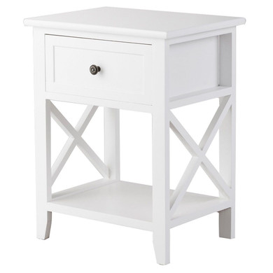 Storage End Bedside Drawer Nightstand w/ Bottom Shelf-White