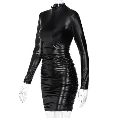 Diva Long sleeve latex ruched mini dress