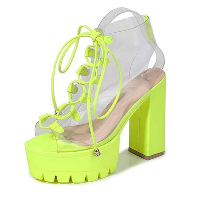 Neon clear lace up combat platform boots bootie