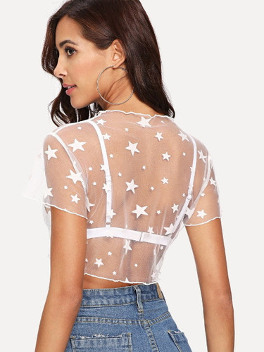Sheer star detail crop top