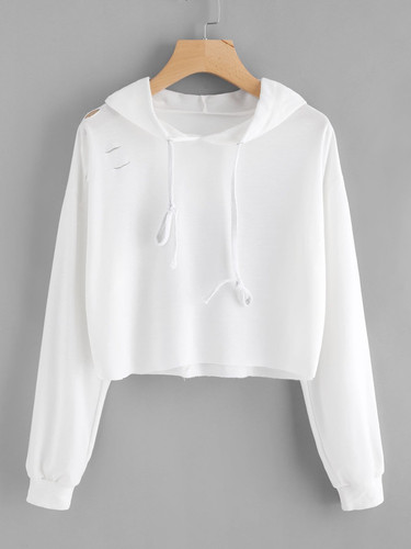 Distressed drawstring hoodie sweatshirt