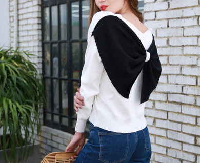 Bow back detail pullover sweater