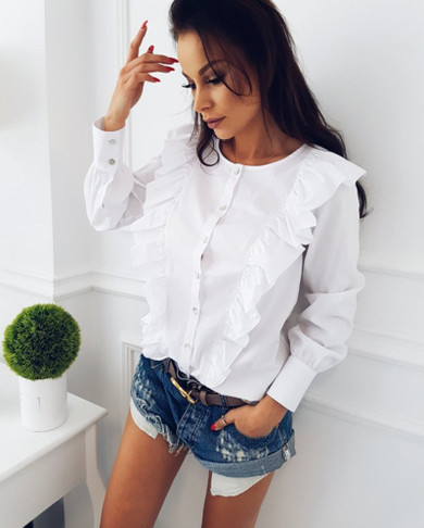 Couture ruffle panel long sleeve shirt