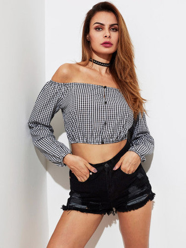 Checkered off the shoulder crop top