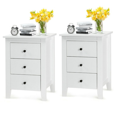 2 pcs Nightstand End Beside Table Drawers Modern Storage Bedroom Furniture
