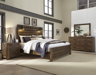 Dajono Rustic Brown Finish 4-Piece Bedroom Set-Queen Bed, Dresser, Mirror and Nightstand