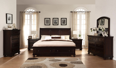 Brishland Rustic Cherry Storage Bedroom set  King Bed  Dresser  Mirror  2 Nighstands and Chest