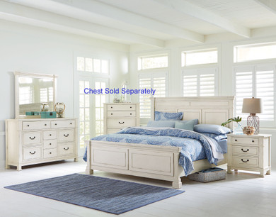 Athena Distressed Vintage White Finish Wood Queen Bed, Dresser, Mirror, Nightstand