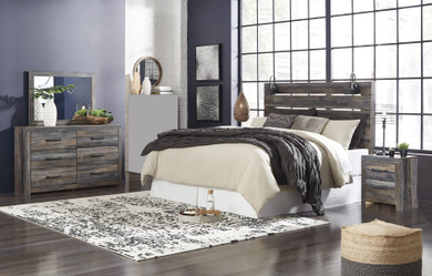 Ararat Rustic Wood King Headboard with Lights, Dresser, Mirror, Nightstand Set