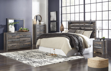 Ararat Rustic Wood King Headboard with Lights, Dresser, Mirror, 2 Nightstands and Chest Set