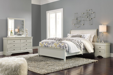 Ararat Louis Phillippe Style King Uplostered Sleigh Bed with Dresser, Mirror, Nightstand