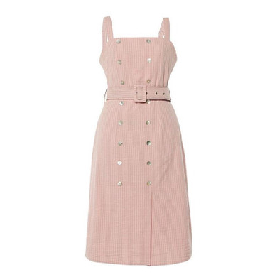 Elegant stripe summer Spaghetti strap sash belt midi dress