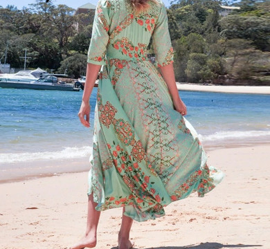 Boho long button split  floral print dresses