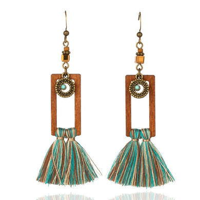 Bohemian Fringe Wooden Tassel Earrings