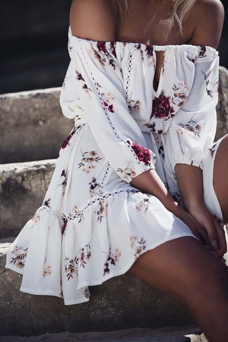 Summer Sexy Off Shoulder Floral Print Boho Dress